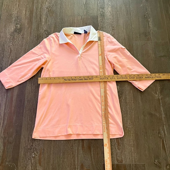 Karen Scott Peach Polo Top with Cream Collar - Picture 7 of 9